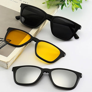 Retro Square 5 in 1 Magnetic Lens Swappable Sunglasses Polarized Clip on Sunglasses Eyeglass Frames