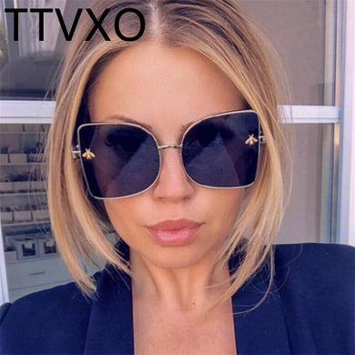 Retro Square Bee Sunglasses Womens Designer Oversized Sun Glasses Mens Shades Metal Sunglasses Luxxry Sunnies