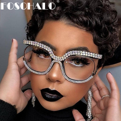 Retro Square Optical Glasses Frames Men Women Crystal  Glasses Clear Lens Eyeglasses Frame Diamond Eyewear Prescription