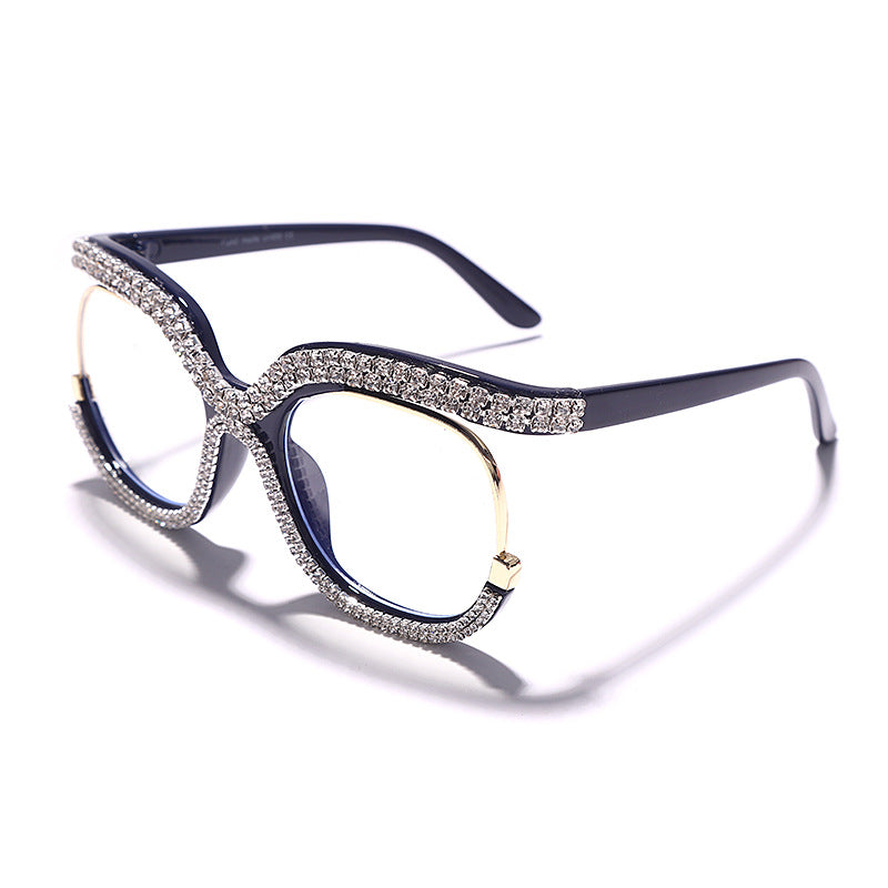 Retro Square Optical Glasses Frames Men Women Crystal  Glasses Clear Lens Eyeglasses Frame Diamond Eyewear Prescription