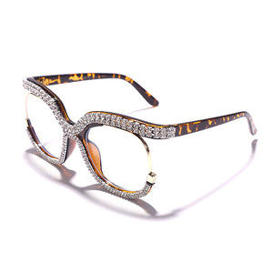 Retro Square Optical Glasses Frames Men Women Crystal  Glasses Clear Lens Eyeglasses Frame Diamond Eyewear Prescription