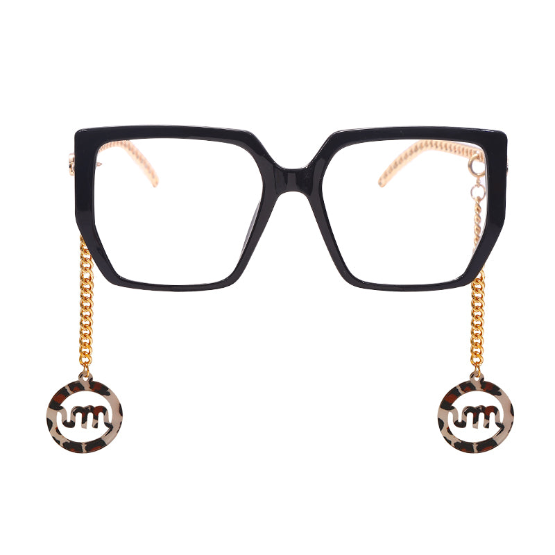 Retro Square Optical Glasses Frames Men Women Glasses Clear Lens Eyeglasses Spectacle Frame Gold Chain Acetate