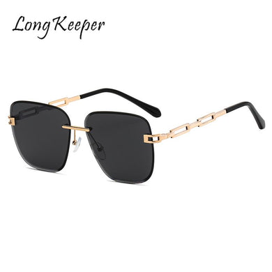 Retro Square Rimless Sunglasses Women  Brand Designer Vintage Oversized Sun Glasses Female Shades Oculos De Sol