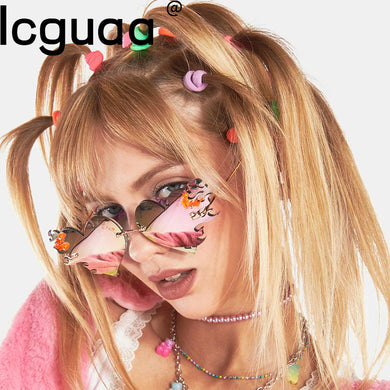 Retro Steampunk Heart Shape Gradient Sunglasses Women Brand Designer Punk Rimless Sunglasses Shades Lunette De Soleil Femme