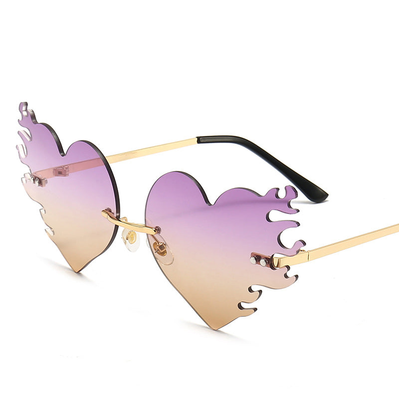 Retro Steampunk Heart Shape Gradient Sunglasses Women Brand Designer Punk Rimless Sunglasses Shades Lunette De Soleil Femme