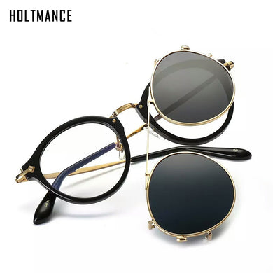 Retro Steampunk Round Clip On Sunglasses Men Women Double Layer Removable Lens Baroque Carved Legs Glasses UV400 With Box