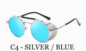 Retro Steampunk Round sunglasses women's side shield men's Sunglasses Gothic Metal frame mirror lens sunglasses oculos de  UV400