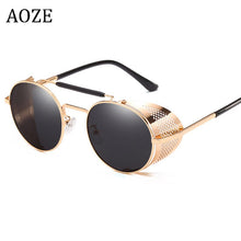 Load image into Gallery viewer, Retro Steampunk Round sunglasses women&#39;s side shield men&#39;s Sunglasses Gothic Metal frame mirror lens sunglasses oculos de  UV400