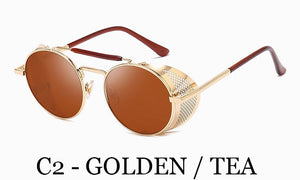 Retro Steampunk Round sunglasses women's side shield men's Sunglasses Gothic Metal frame mirror lens sunglasses oculos de  UV400