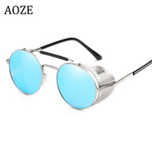 Load image into Gallery viewer, Retro Steampunk Round sunglasses women&#39;s side shield men&#39;s Sunglasses Gothic Metal frame mirror lens sunglasses oculos de  UV400