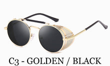 Load image into Gallery viewer, Retro Steampunk Round sunglasses women&#39;s side shield men&#39;s Sunglasses Gothic Metal frame mirror lens sunglasses oculos de  UV400