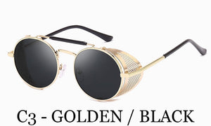 Retro Steampunk Round sunglasses women's side shield men's Sunglasses Gothic Metal frame mirror lens sunglasses oculos de  UV400