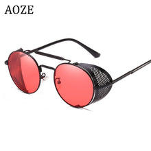 Load image into Gallery viewer, Retro Steampunk Round sunglasses women&#39;s side shield men&#39;s Sunglasses Gothic Metal frame mirror lens sunglasses oculos de  UV400