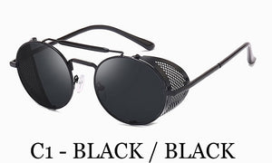 Retro Steampunk Round sunglasses women's side shield men's Sunglasses Gothic Metal frame mirror lens sunglasses oculos de  UV400