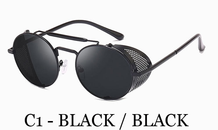 Retro Steampunk Round sunglasses women's side shield men's Sunglasses Gothic Metal frame mirror lens sunglasses oculos de  UV400