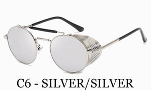 Retro Steampunk Round sunglasses women's side shield men's Sunglasses Gothic Metal frame mirror lens sunglasses oculos de  UV400