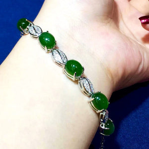 Retro Thai Silver Fashion S925 Sterling Silver Natural Hetian Jasper Nobel Women Bracelet Female