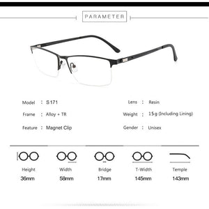 Retro Titanium Alloy Men's Magnetic Clips Polarized Sunglasses ,Male Business Myopia Glasses Frames, Metal Prescription Eyewear