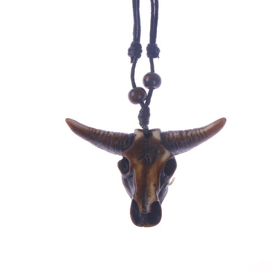 Retro Tribal Necklace Bull Skull Head Colar Pendant Necklace Resin Leather Ethnic for Men Fashion Jewelry Gift unisex necklace