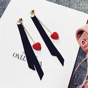 Retro Velvet Red Heart Black Long Earrings Women's New Fashion Jewelry Trendy Bijoux Gift for Love E10152710