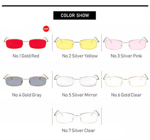 Retro Vinatge Small Rectangle Sunglasses Women Men Metal Frame Brand Designer Red Yellow Sun Glasses Stylish Party Eyewear UV400