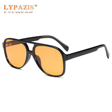 Load image into Gallery viewer, Retro Vintage Aviation Pilot Sunglasses Women Men Transparent Clear Frame Blue Lens Shades 70s 90s Yellow Tinted Sun Glasses