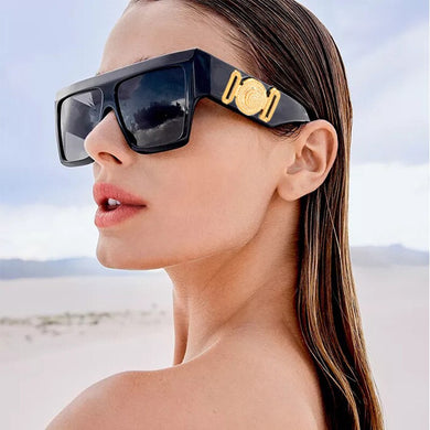 Retro Vintage Square Sunglasses Men Brand Designer Oversized Flat Top Sun Glasses Women Black Lens Eyewear Driving UV400 Gafas