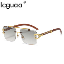 Load image into Gallery viewer, Retro Wood Printing Square Sunglasses Women 2023 Smoke  Brand Designer Gold Lion Decoration Sun Glasses Men