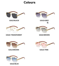 Load image into Gallery viewer, Retro Wood Printing Square Sunglasses Women 2023 Smoke  Brand Designer Gold Lion Decoration Sun Glasses Men