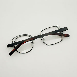 Retro black asymmetric round and square frames female and male myopia optical prescription glasses, stainless steel frame, asymm