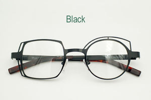 Retro black asymmetric round and square frames female and male myopia optical prescription glasses, stainless steel frame, asymm
