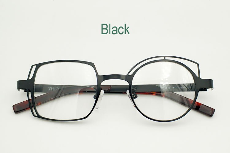 Retro black asymmetric round and square frames female and male myopia optical prescription glasses, stainless steel frame, asymm