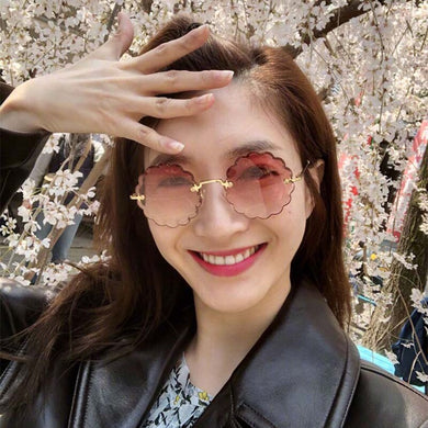 Retro flower-shaped Gradient Shades for women's sunglasses stylish rimless edge-cut lenses