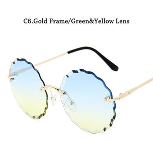 Retro flower-shaped Gradient Shades for women's sunglasses stylish rimless edge-cut lenses