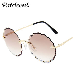 Retro flower-shaped Gradient Shades for women's sunglasses stylish rimless edge-cut lenses