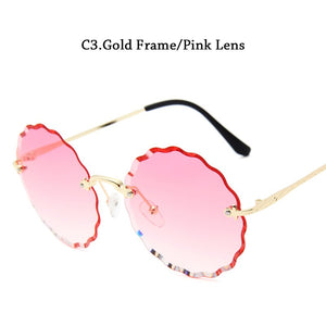 Retro flower-shaped Gradient Shades for women's sunglasses stylish rimless edge-cut lenses