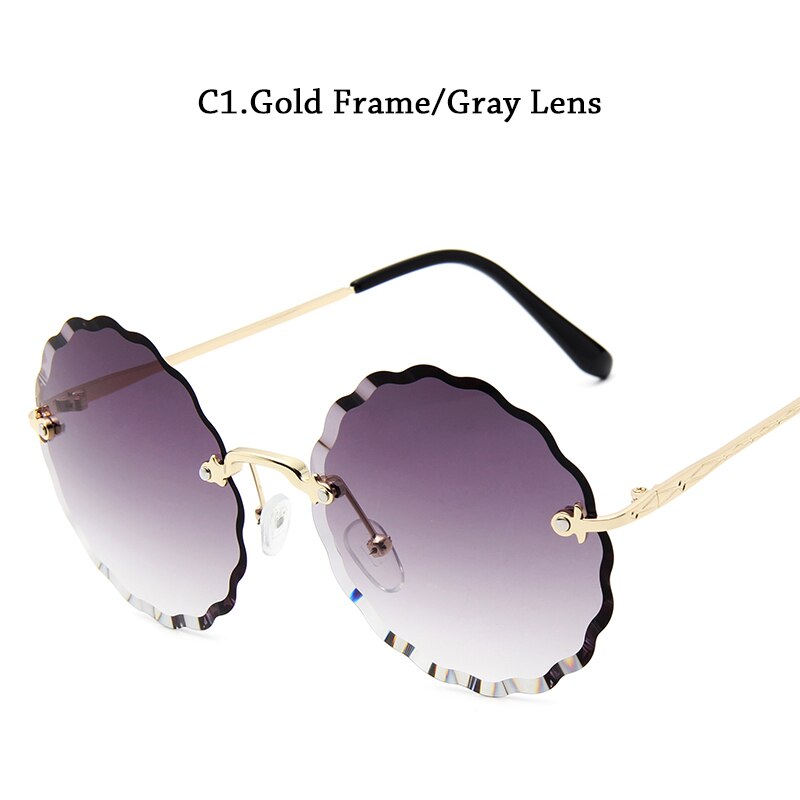 Retro flower-shaped Gradient Shades for women's sunglasses stylish rimless edge-cut lenses