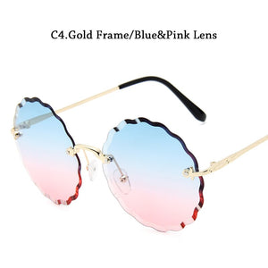 Retro flower-shaped Gradient Shades for women's sunglasses stylish rimless edge-cut lenses