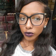 Load image into Gallery viewer, Retro glasses frame women cat eye eyeglasses Large transparent clear eye glasses frames for women  metal leg