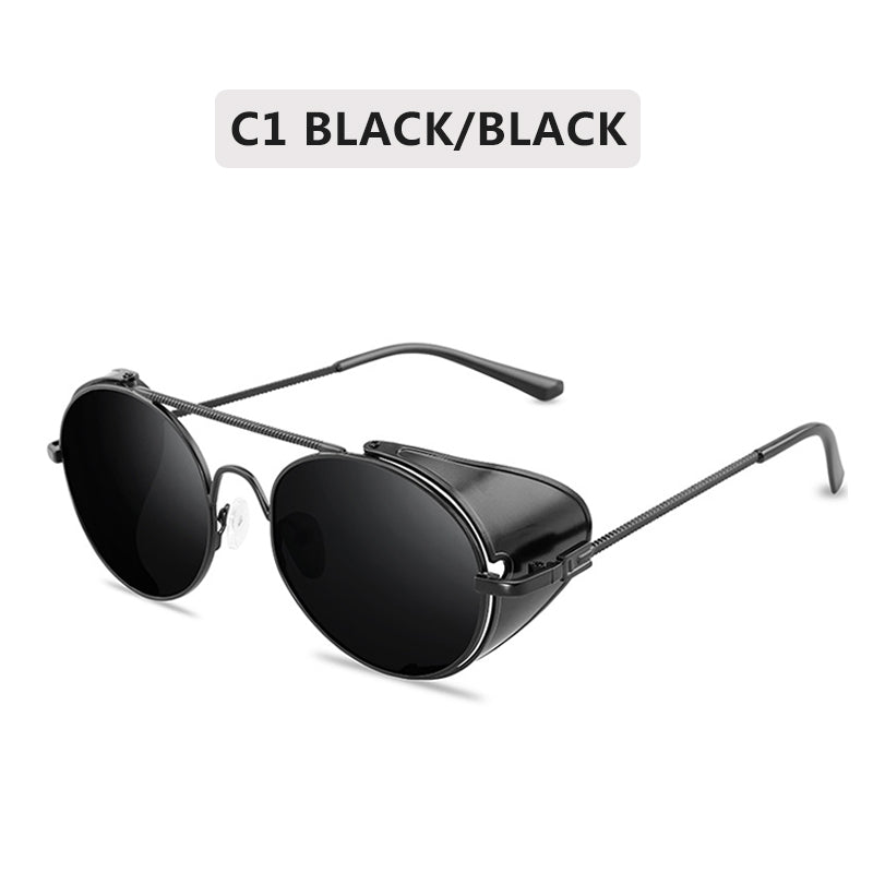 Retro gothic Steampunk Style Round Metal Frame Sunglasses Men Women  Brand Designer Shields Lens Sun Glasses Gafas de Sol