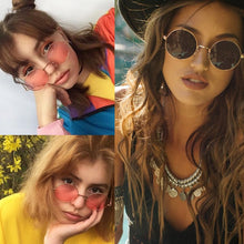 Carica l&#39;immagine nel visualizzatore di Gallery, Occhiali da sole rotondi retrò hippie Metal Lennon da donna Occhiali da sole rotondi con lenti colorate circolari con montatura in metallo Stile super hippie chic