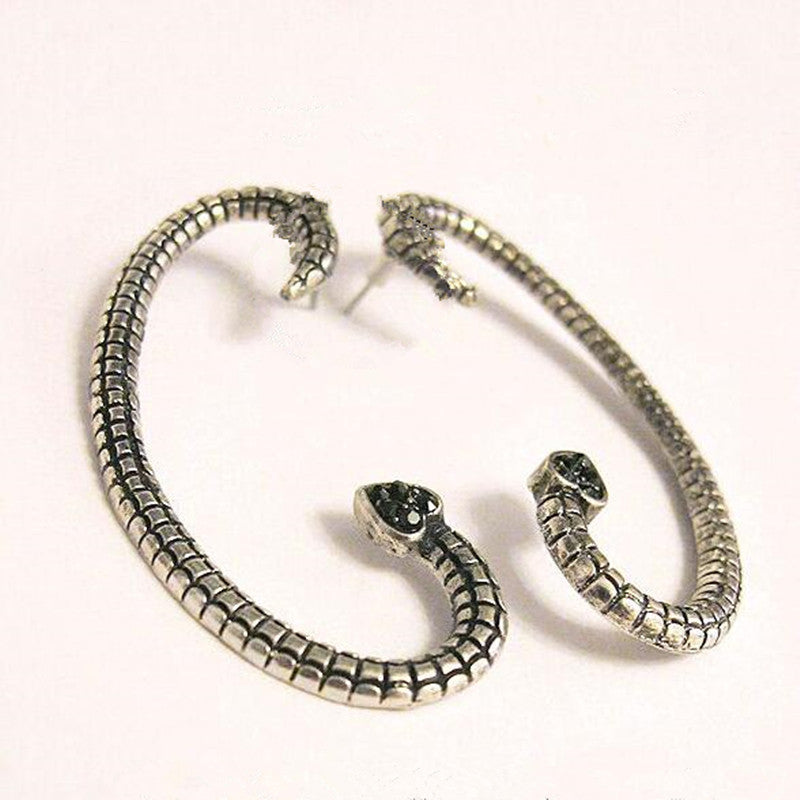 Retro punk ancient inlaid silver snake winding shape earhook earrings for women 4ED112