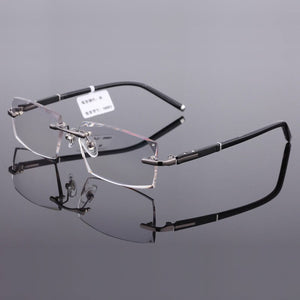 Reven Jate 58003 Pure Titanium Rimless Diamond Cutting Man Glasses Frame Optical Prescription Eyeglasses Men Eyewear Fashion