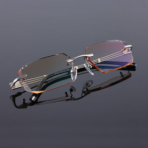 Reven Jate 58128 Pure Titanium Rimless Diamond Cutting Man Glasses Frame Optical Prescription Eyeglasses Men Eyewear Fashion