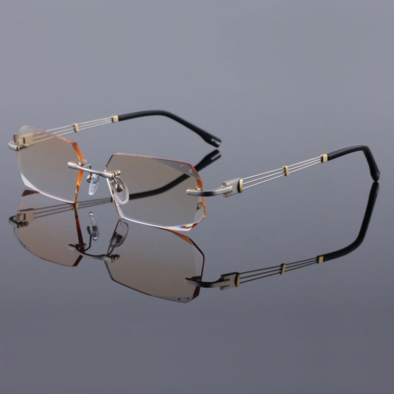 Reven Jate 58128 Pure Titanium Rimless Diamond Cutting Man Glasses Frame Optical Prescription Eyeglasses Men Eyewear Fashion