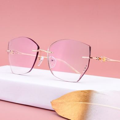 Reven Jate Alloy Rimless Diamond Cutting Woman Glasses Frame Optical Prescription Eyeglasses Woman Eyewear 98101