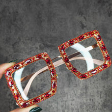 Load image into Gallery viewer, Rhinestone Bling Square Sun Glasses Women Oversized Transparent Crystal Female Vintage Diamond Sunglasses Eyeglasses