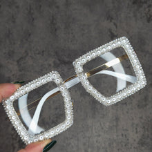 Load image into Gallery viewer, Rhinestone Bling Square Sun Glasses Women Oversized Transparent Crystal Female Vintage Diamond Sunglasses Eyeglasses