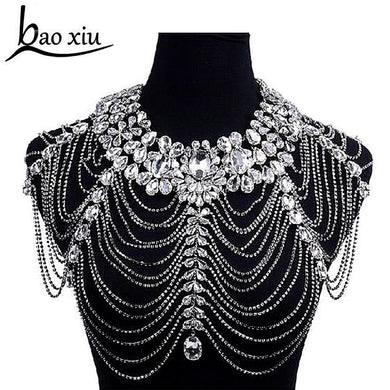 Rhinestone Crystal Bridal Handmade Wedding Shoulder Halter Necklace Imitation Women Pageant Party Prom Jewelry Bijoux