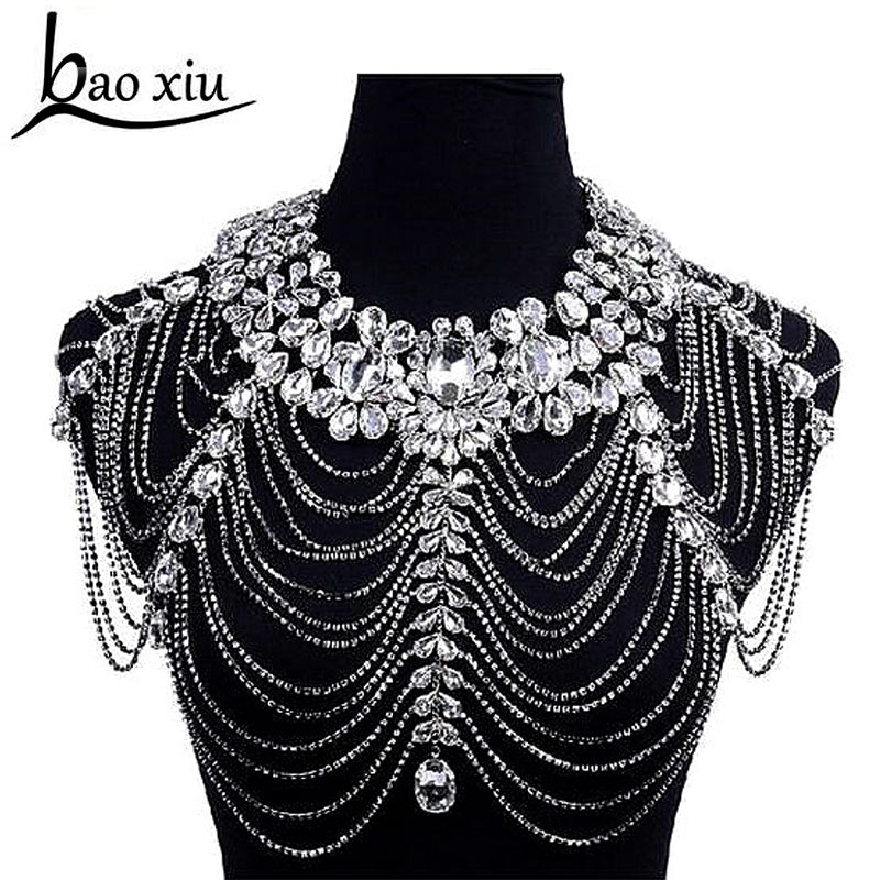Rhinestone Crystal Bridal Handmade Wedding Shoulder Halter Necklace Imitation Women Pageant Party Prom Jewelry Bijoux